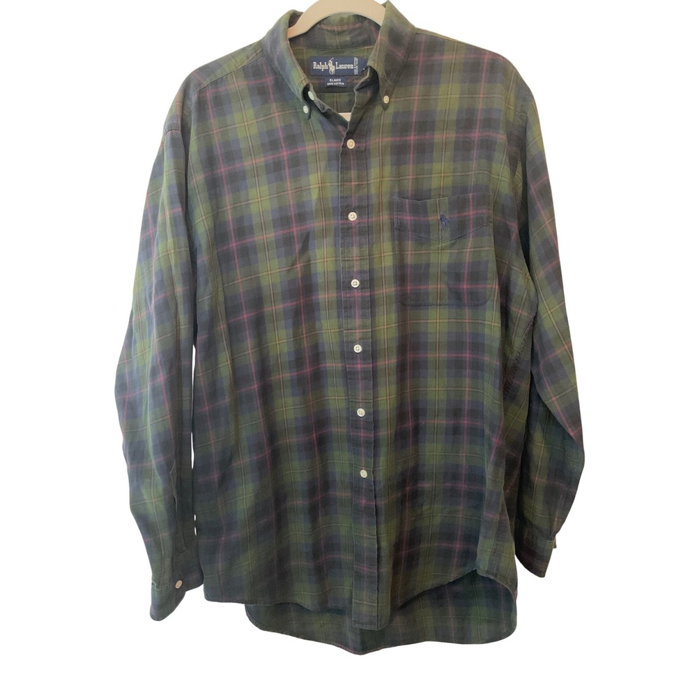 Ralph Lauren Blaire Plaid Flannel Button Down Shirt Men's Medium Green Red